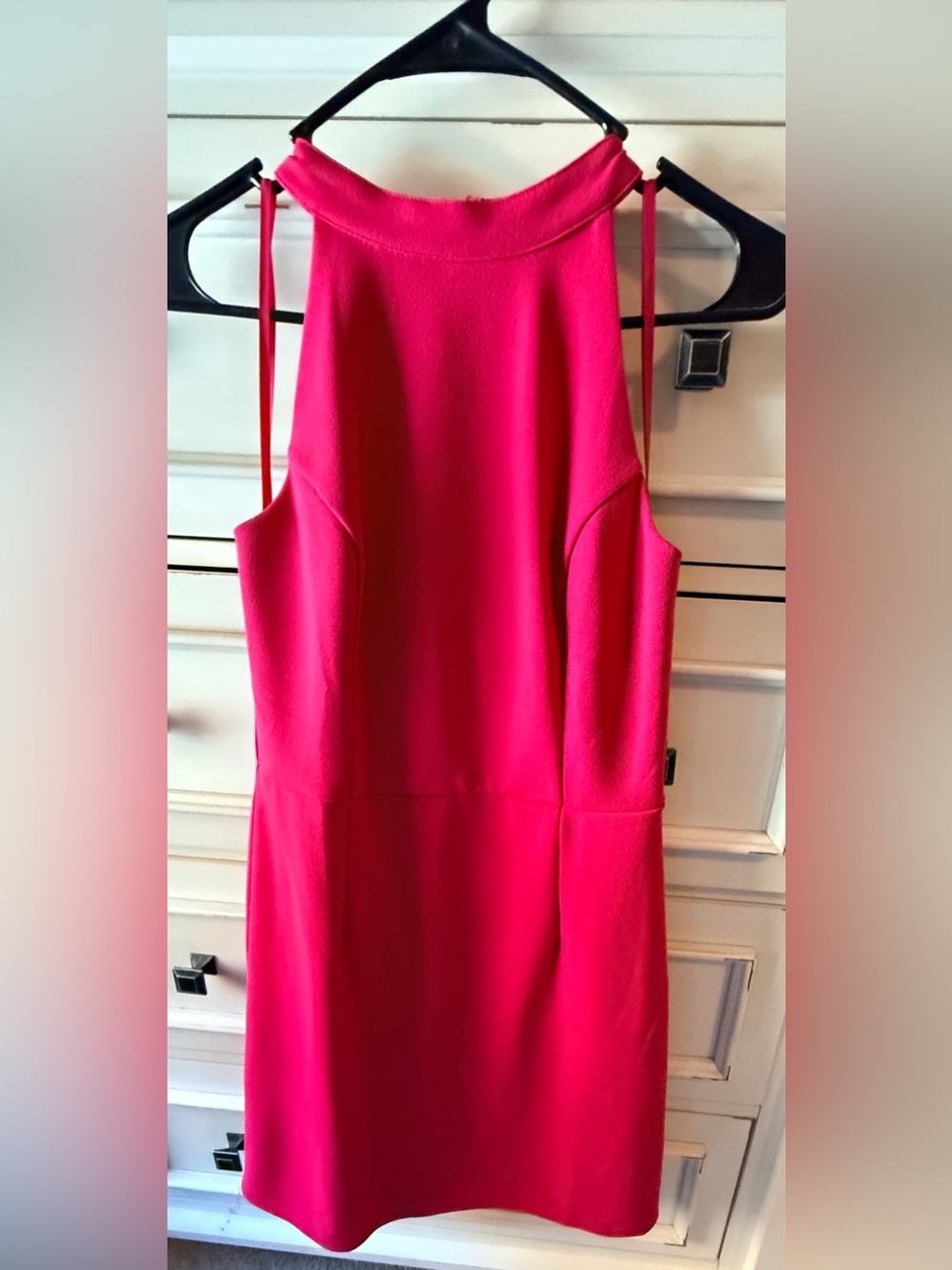 She & Sky Women's Hot Pink Halter Shift Dress